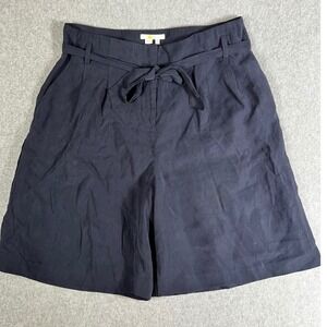Boden Elgin Paperbag Shorts 12 Navy Wide Leg Belted Culotte Tencel Preppy 9"